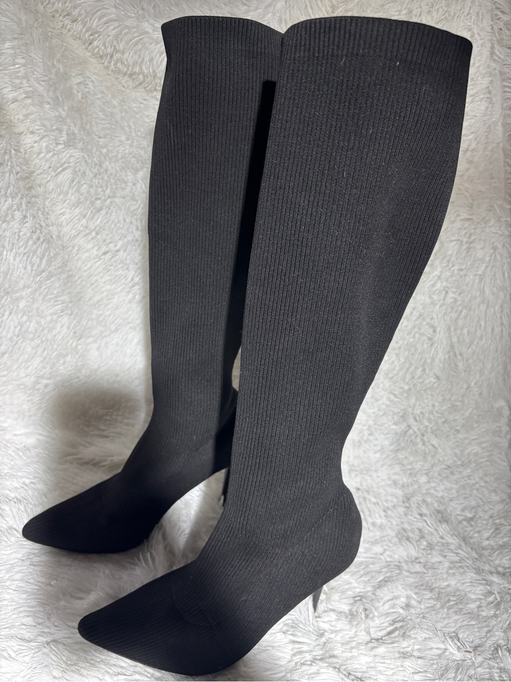 Black Knee-High Stretch Sock Boots - Women